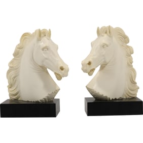 A. Giannelli Signed White Horse Head Bookends Sculpture: These are equestrian-themed bookends