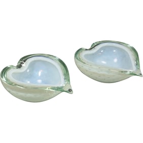 2 BALBOA Art Glass Heart Shaped Bowls with Controlled Bubbles, Original Labels