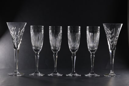WATERFORD Fine Crystal Glass 4 Champagne Flutes and 2 Crystal Tasting Stemware