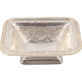 English Silver Plate Pedestal Serving Bowl / Candy Dish, with Incised Pattern