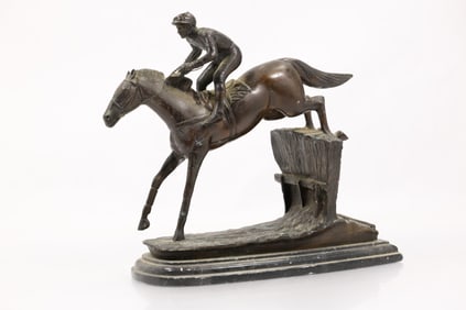 DELAWARE PARK BRONZE EQUESTRIAN HORSE JUMPING Sculpture