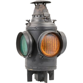 Antique Railroad Signal Lamp, Dressel, Colored Glass Lenses, 17 inches height
