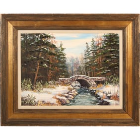 Clarence Ira Dreisbach (1903 - 2001) American, Oil on Board Painting Winter Buck Hill Falls, PA