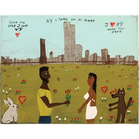 SAMO / Jean Michel Basquiat, attributed to, "Love Me Like I, NY" Oil Painting