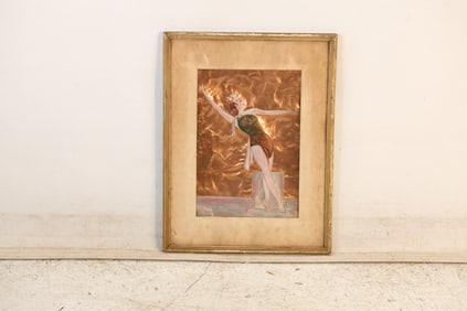 Art Deco Theatrical Dancer Relief Copper Plaque Hand Painted and Framed