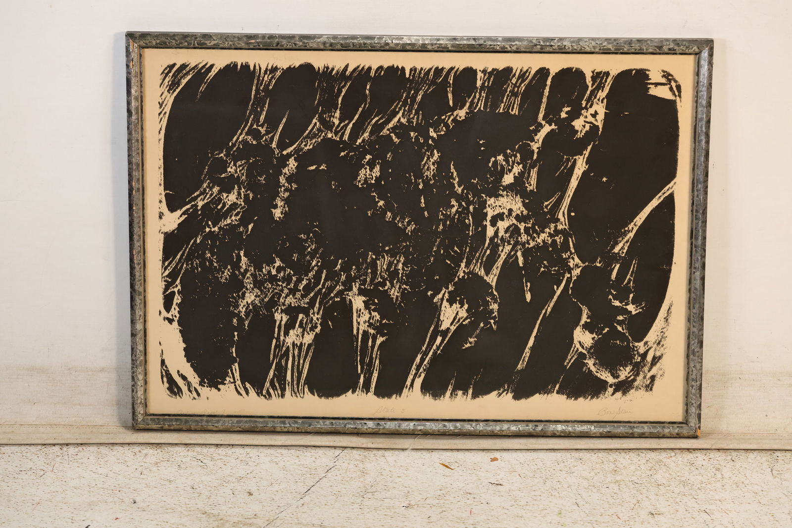 Signed Ron Stair. Circa 1950s Woodblock, Black Abstract, Framed (1 of 20)