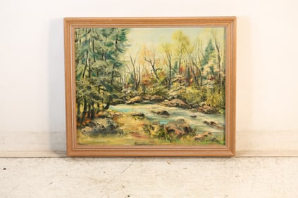 Ida A Cooley, New Hope Pa, Oil on Canvas Painting Brook below Big Pocono in Spring, Pocono Mts. PA