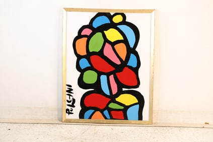 Thomas Pulgini, American, Pop-Art Abstract Oil on Board Painting Colored Shapes "Portrait"