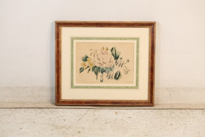 Vintage Theorum Watercolor Painting Flowers, Framed