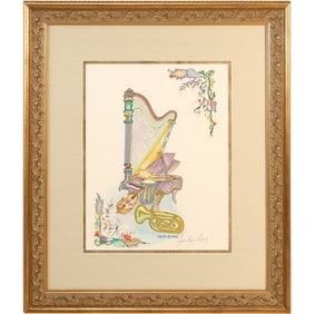 Leon Azoulay, Israel Artist, Signed Serigraph, "Shabath Song's", Framed