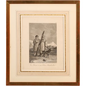 Framed Etching  A Man and a Woman from Oonalaska, Alaska