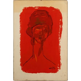 AMEDO MODIGLIANI (FRENCH/ITALIAN, 1884-1920) Serigraph, Red Background, Signed, Dated 1916