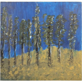 Signed Cameo, Impressionism Oil on Canvas Painting Lined Tress in Landscape