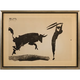 Vintage Framed Lithograph Bullfighting scene by Pablo Picasso dated 1959