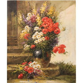 Quality 20th C. Oil on Canvas Painting, Bouquet of Flowers in Vase