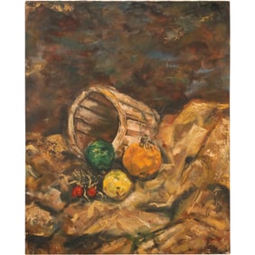 Trinidad Osorio (1929 - 2002)  Mexico, Still Life Titled Basket of Fruits Oil on Canvas Painting