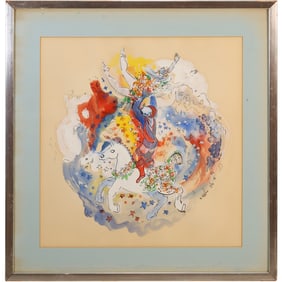"Paris Opera Ceiling" after Marc Chagall Mixed Media Painting Signed G. Newman 1977