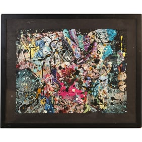 After Jackson Pollock, Busy Drip Art Abstract Painting,  Framed, Unsigned