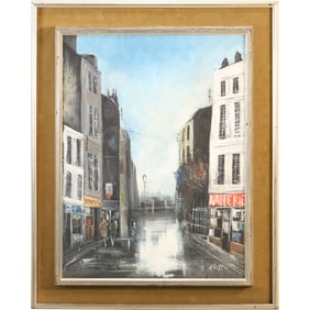 Signed Lusto, Oil on Canvas Painting, French Street Scene, Framed