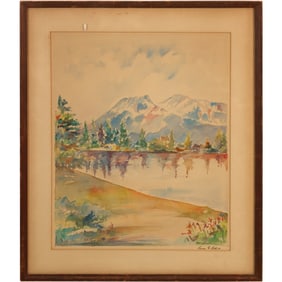 Faiona E Lott 1941, Watercolor Painting, Mount Shasta in California.  Signed and Framed