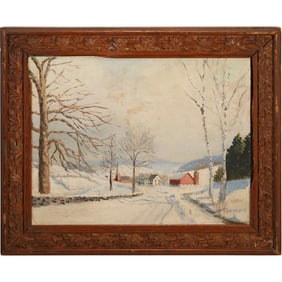 George Bentzley, Oil on Board Painting Bucks County Winter, Baum School of Art Artist