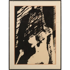Vintage Framed Woodcut of a Nude Woman, Artist Unknown
