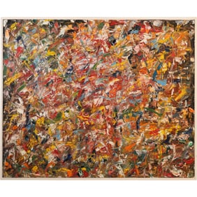 20th C Busy Abstract Oil Painting, Unsigned, 30 in. x 36 in.