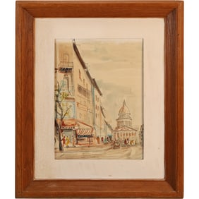 A A Balthasar, Watercolor Painting "View ot The Quarter"  Exhibition Labelon Verso