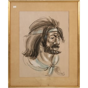 Mixed Media Portrait "Wanderer" Framed, Signed, Dated 1920