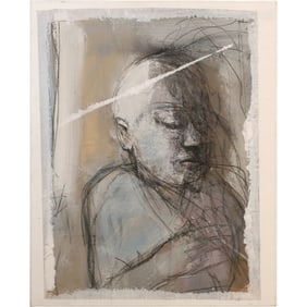Mixed Media Painting on Paper, Portrait of a Man, 24 in. x 30 in.