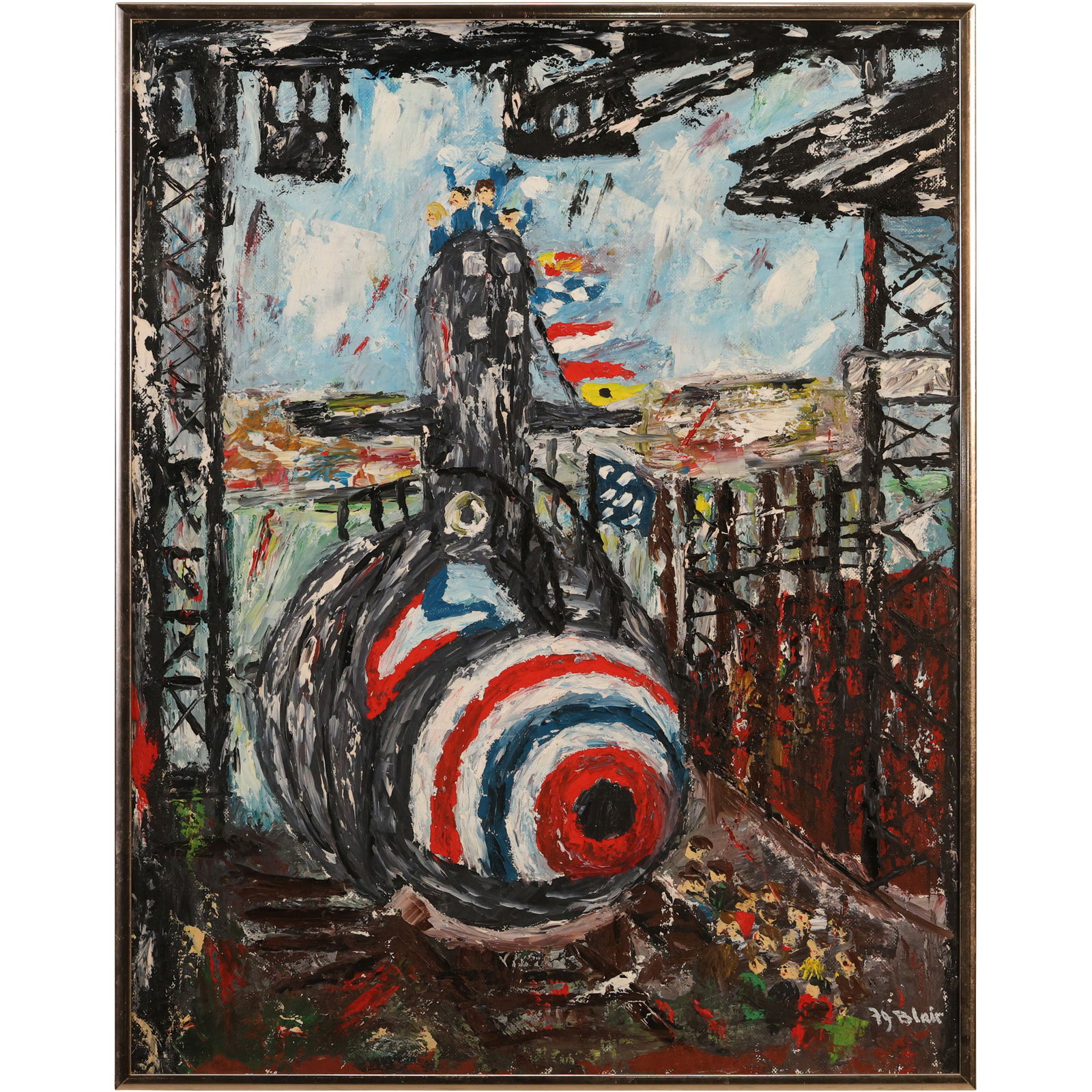 F G Blair, Oil on Board Painting "Amusement Park Submarine Ride", Signed and Framed (1 of 13)