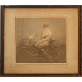 Louis Icart, Tender Lessons, 1926, Original Framing, "Les Colombes"