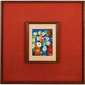 Signed C Fein, Small Oil on Board Painting of Flowers, Wide Framing
