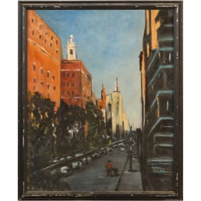 Signed Riggs, NEW YORK CITY CHINA TOWN Oil Painting Framed
