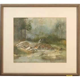RALPH DOUGLAS SCHARFF, Watercolor Painting Rocks and Stream Landscape, Signed