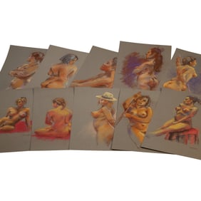 10 Assorted Nude Women Pastel Paintings by Harald Grote, American Artist