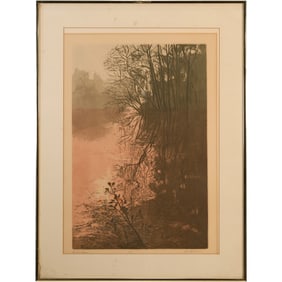 Joan Johns, Framed Etching, Artist Proof, titled River's Edge, Label on Verso