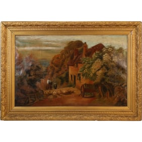 Artist Signed Dated 1921 Oil on Canvas Painting, Sheep Herder Coming Up Hill , Framed