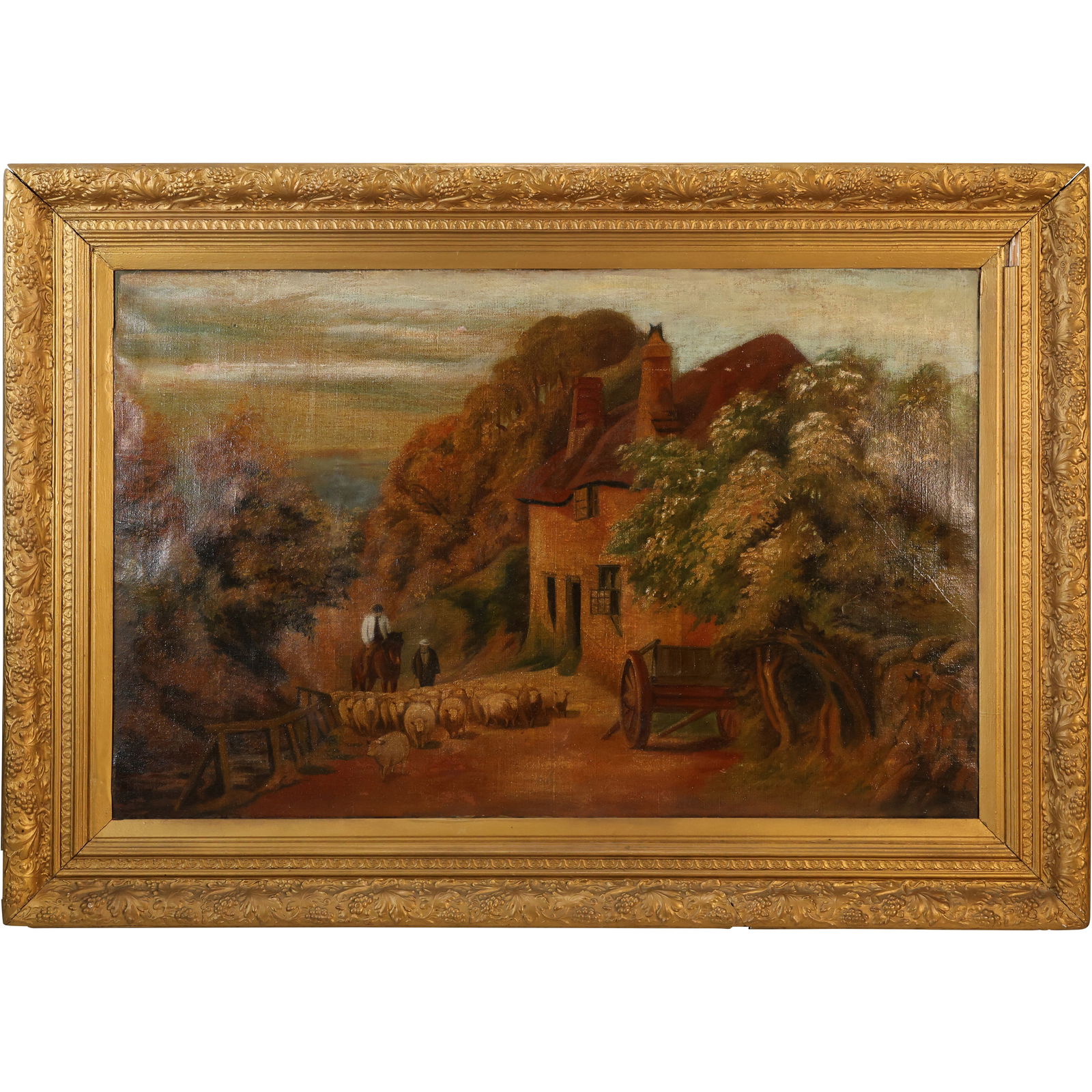 Artist Signed Dated 1921 Oil on Canvas Painting, Sheep Herder Coming Up Hill , Framed (1 of 18)