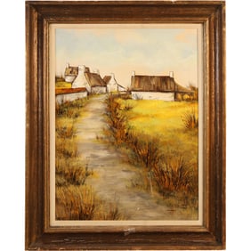 Signed C. Ravaynes, Oil Painting Path to a Village, Framed