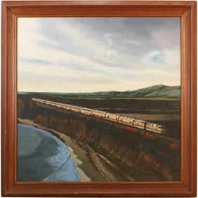 Taggart Trans Continental Railroad Train Oil Painting, Framed, Artist Signed