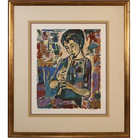Irving Amen (1918 - 2011] American, Color Lithograph #199/275, titled "The Flute", Framed