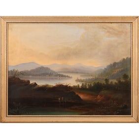 19th C. Hudson River Near West Point Oil on Canvas Painting, Framed