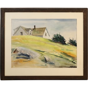 Franklin Shores, Signed, Watercolor Painting, House on The Hill, Framed