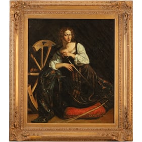Saint Catherine of Alexandria after Caravaggio, 20th C. Oil on Canvas Painting Artist Signed