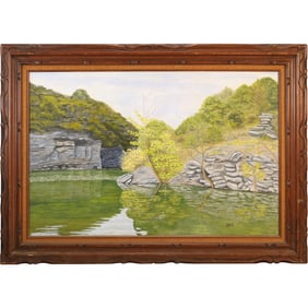 David A Clark [DAC], Large Oil on Board Painting, Ranger Lake, Orfield, Pa. , Framed