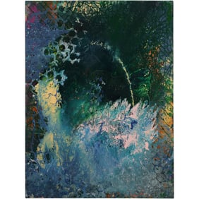 20th C. Oil on Canvas Painting Blues Greens Abstract 30 in. x 40 in.