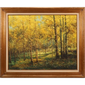 Jorge (Braun) Tarallo (Born 1951) California / Uruguay, Oil on Canvas Dense Woodland Birch Trees