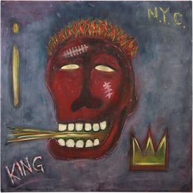 Luke S., Oil on Canvas Painting after Basquiat, KING, NYC, Grotesque Face