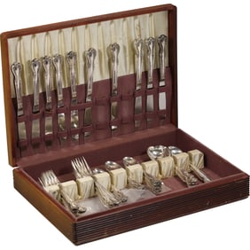 Silver Plate Flatware Set in Wood Box - See Pictures for Item Count